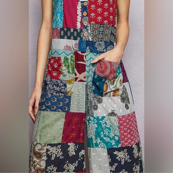 New: POL Made To Be Seen Boho Patchwork Cotton Front Pockets Wide Leg Jumper - Picture 7 of 8